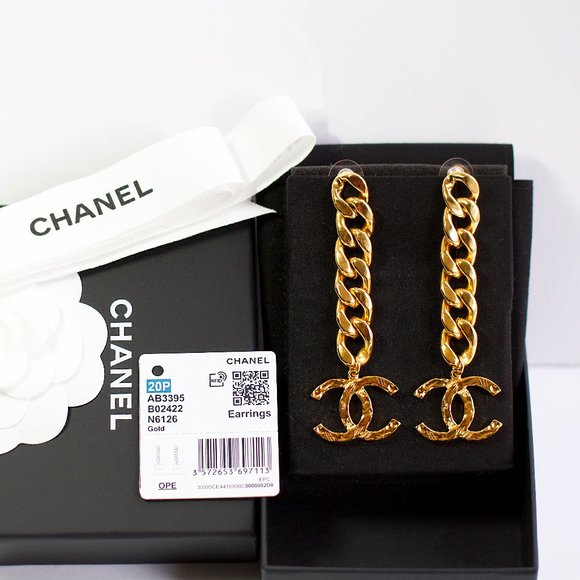 Chanel Chunky Gold Chain CC Pick Drop Earrings - Picture 1 of 14